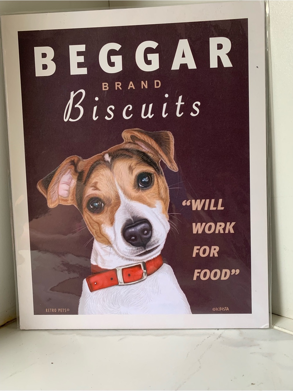 Dog Art Print - Brown & White Dog with Red Collar